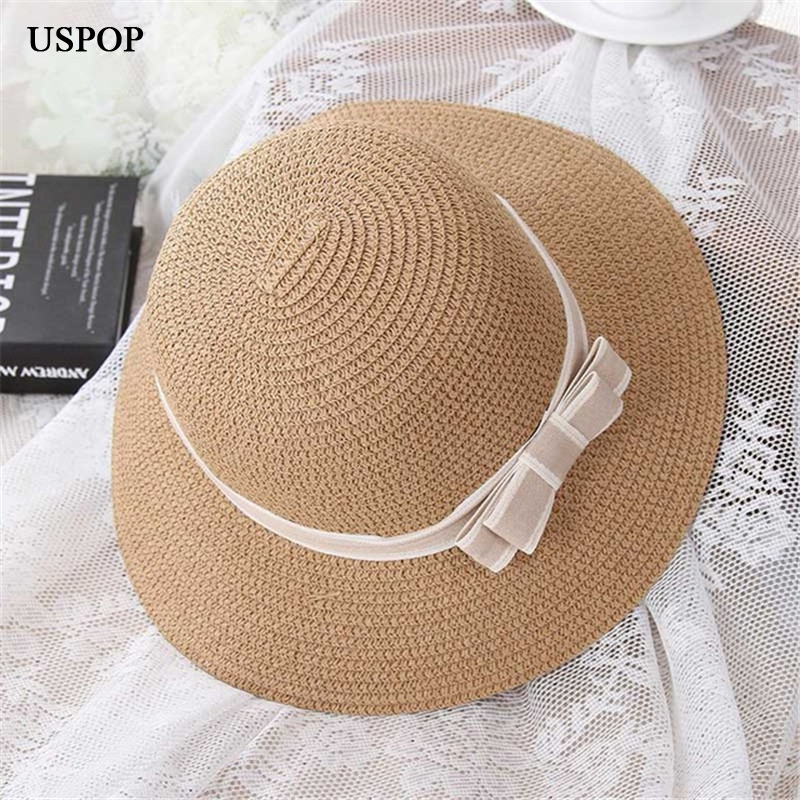 

USPOP 2020 HOT fashion woman summer hats female straw hat casual mom-kid wide brim beach hat Cute children bowknot sun hats, Bowknot-pink