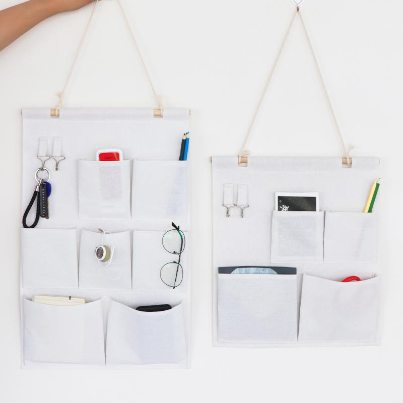 

Cotton Linen Hanging Bag Multi-layer Sundries Storage Bags Wall Door Decor Hanging Pocket Toys Key Remote Control Home Organizer