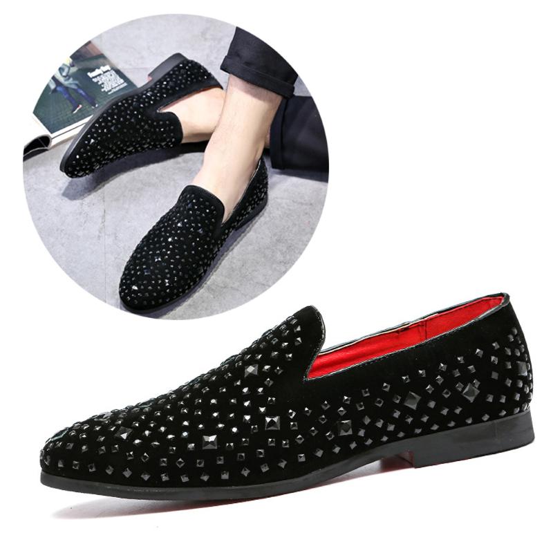 

Gentlemen Autumn Winter Shoes Men Fashion Crystal Ankle Boots Pointed Toe Male Flats Men Formal Shoes Big Size 38-48, Black