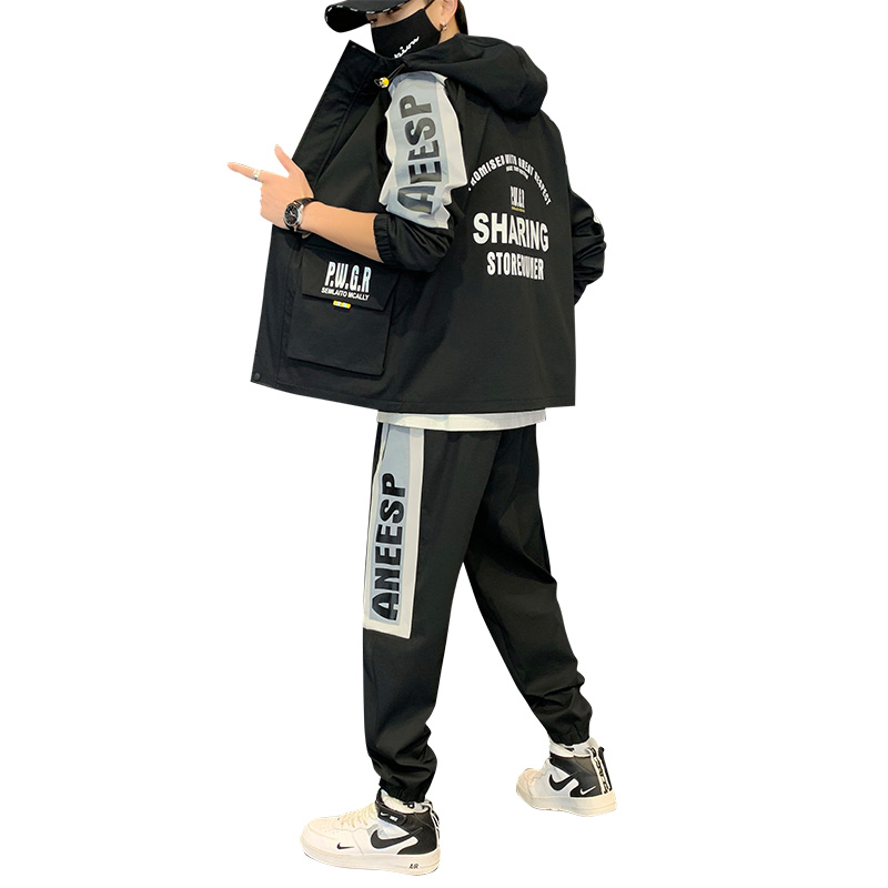 

New Hip-hop Suit Male Set Track Suits Sweatsuit Man Tracksuit Mens Set Pant Zipper Pockets Outwear 2PC Jacket+Pants Sets, Gray