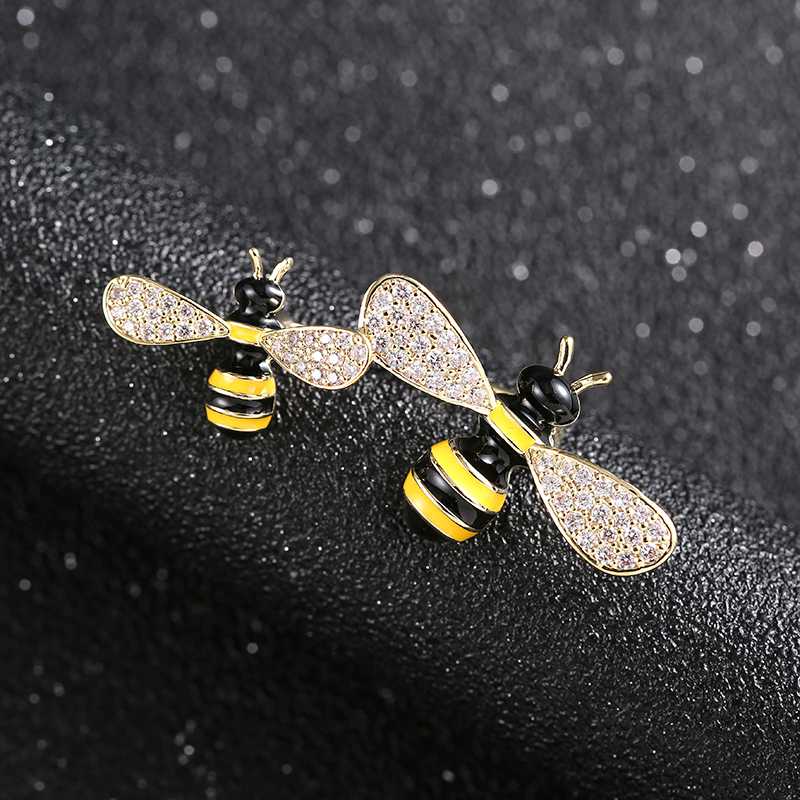 

Cute Double Bees Yellow Enamel Pins Fashion Rhinestone Crystal Brooch Vintage Insects Charming Brooches for Women Jewelry Broche