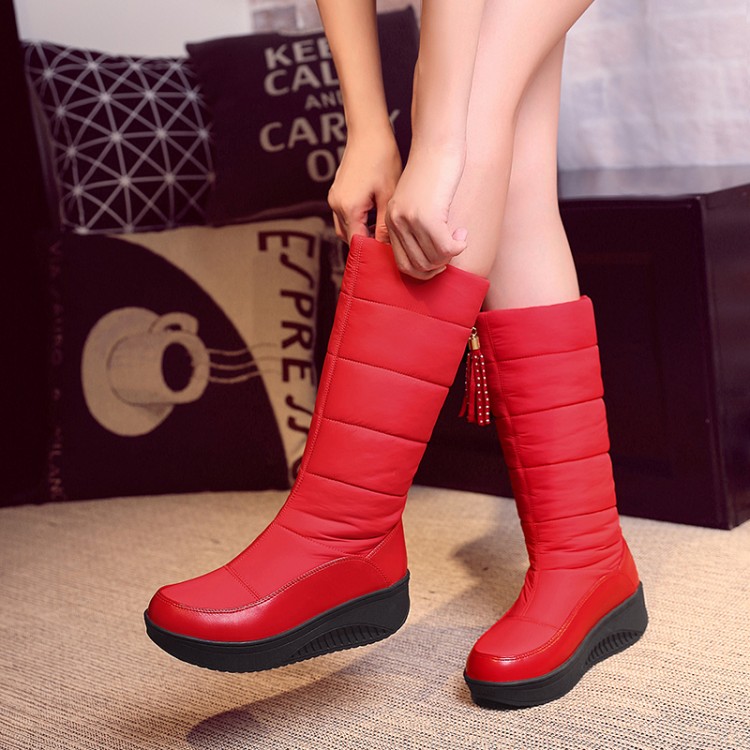 

Winter Thickened Warm High Boots Cotton Waterproof And Antiskid Winter Boots Red Medium Heel Snow Women, Black