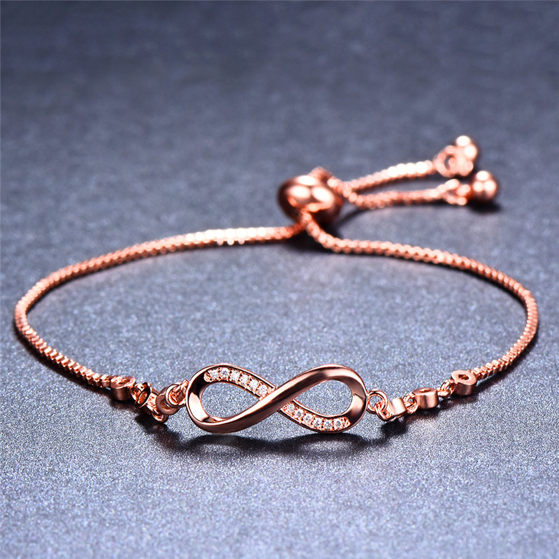 

Luxury Female White Crystal Stone Bracelet Trendy Small Adjustable Bracelets For Women Cute Bridal Rose Gold Infinity Bracelet