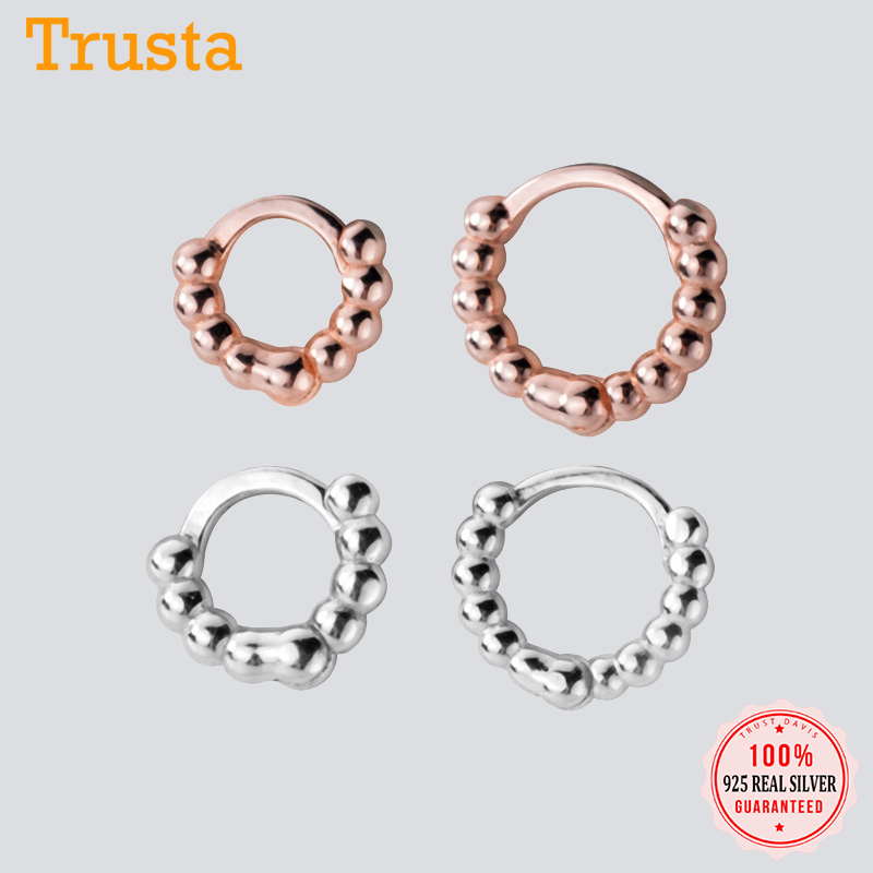 

Trustdavis Authentic 925 Sterling Silver Hoop Earring Ear Cuff Clip For Women Fashion Small Beads Silver 925 Jewelry DS1494