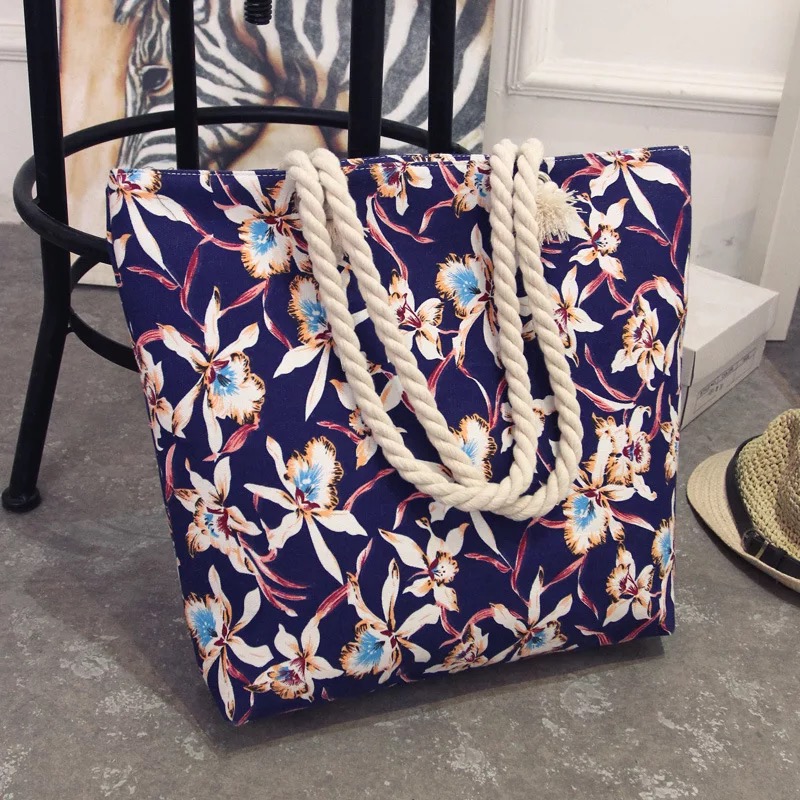 

Fashion Folding Women Big Size Handbag Tote Ladies Casual Flower Printing Canvas Shoulder Bag Beach Bolsa Feminina