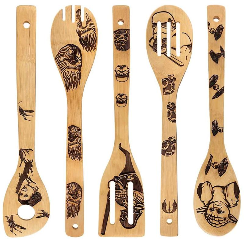 

Halloween party gift Bamboo Wood Wok Shovels Slotted Spatula Spoon Mixing Holder Cooking Utensils Dinner Kitchen Shovels Supplie