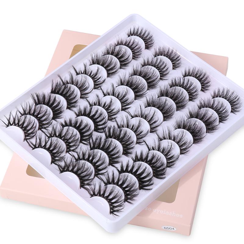 

20Pairs/Set 3D Mixed Style Faux Mink Lashes Handmade Cruelty-free Long Wispy Cross-cross Fluffy False Eyelashes Eye Makeup Tool