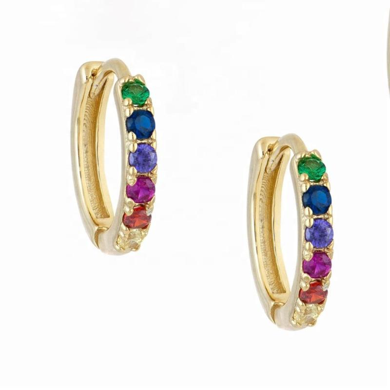 

LOZRUNVE Desbloqueio 925 Silver Jewelry Dainty Rainbow Zirconia Huggie Hoop Earring