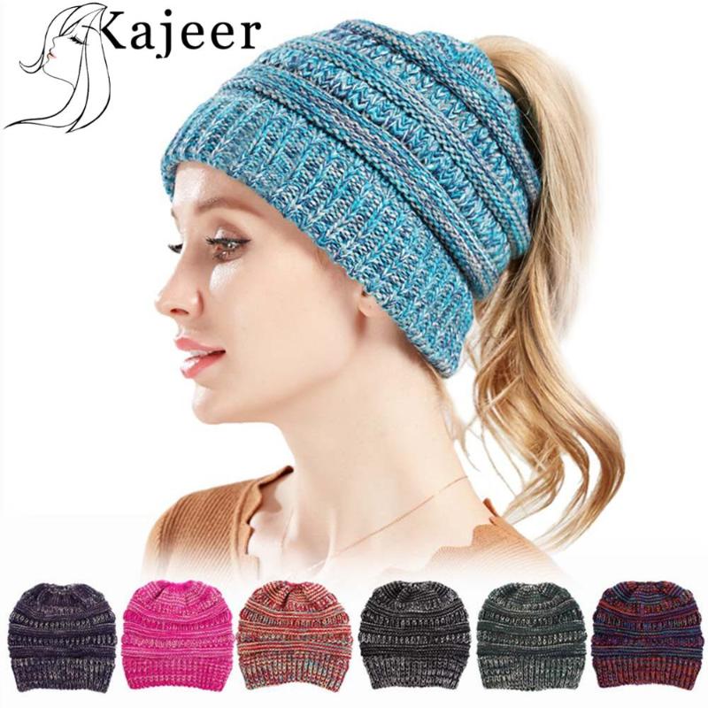 

KAJEER Unisex Hats Knitted Tags Cap Woman Beaines For Winter Breathable Men Gorras Horsetail Hats Warm Solid Casual Lady Beanies