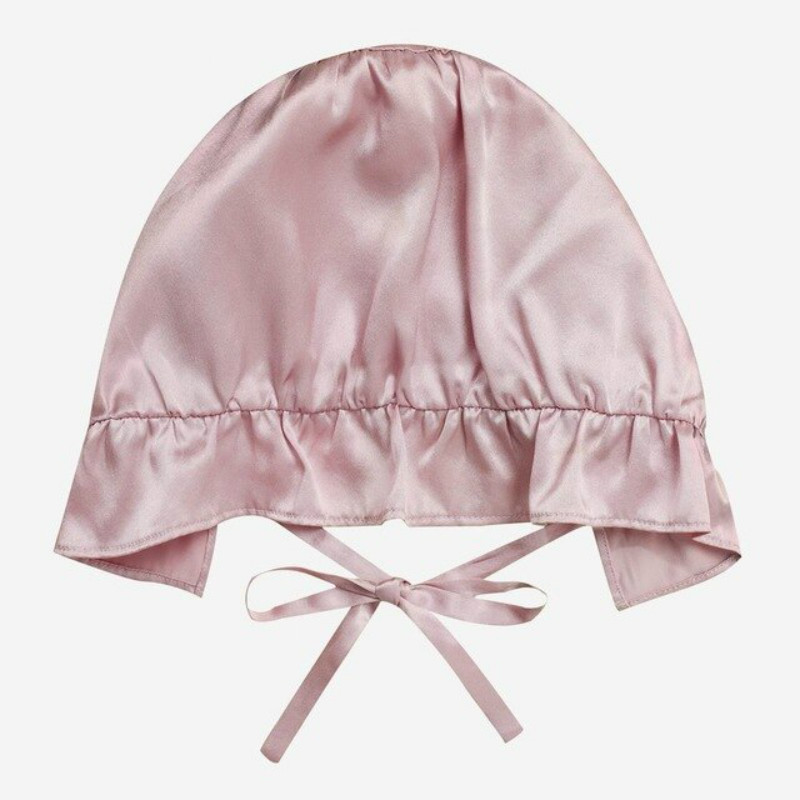 

19MM Adorable Little Baby Bonnets Silk Sleeping Adjustable Toddler Night Caps Sleeping Hats With Ruffle Trim