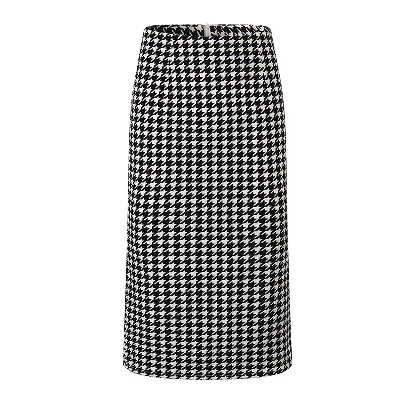 

Skirts Houndstooth Print Pencil Skirt Official Bodycorn Plus Size Split Midi Summer Warp Zipper Korean Vintage Sexy, Black