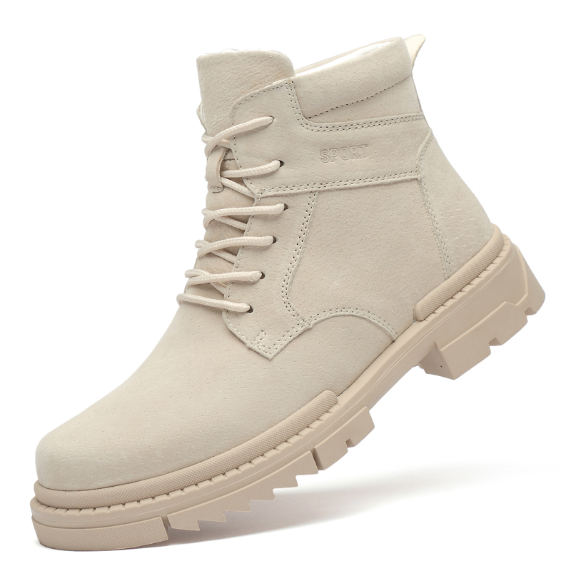 

Winter Leather Ankle Boots Men Fashion Busines Casual Shoes For Men High Quality Men's Desert Boots Male Tooling Shoes, Beige