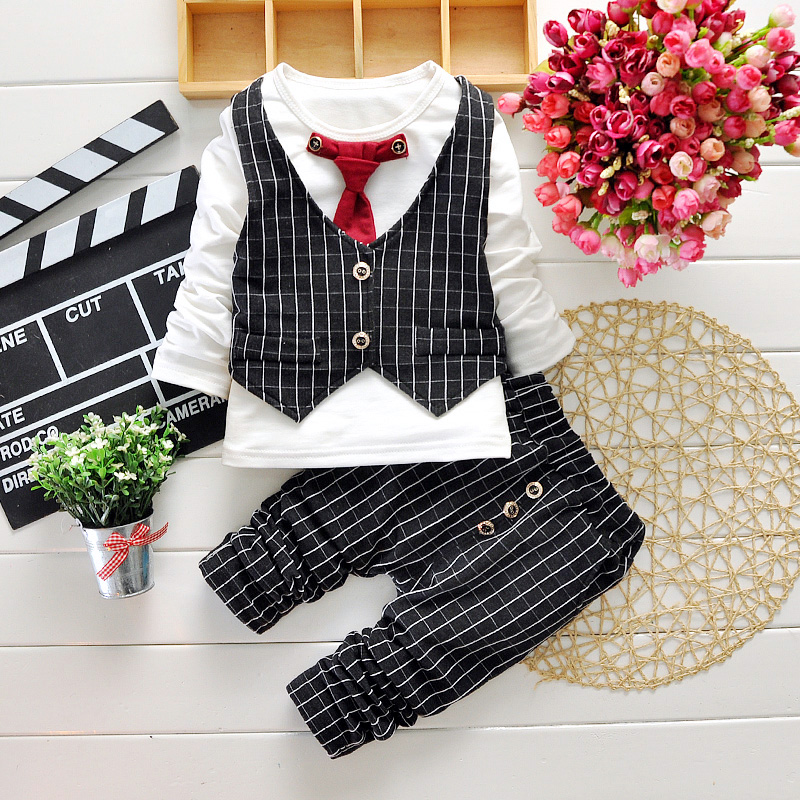 

Fashion Kids Baby Boys Clothes Outfits Sets Tops + Trousers Children Boy Cotton Casual Clothing Elastic Waist Trousers, Navy blue