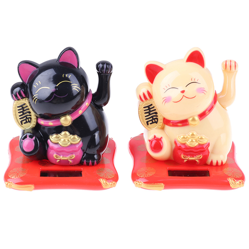 

Fashion Black/White Solar Powered Maneki Neko Welcoming Fortune Cat Lucky For Home Car Hotel Restaurant Decoration Craft