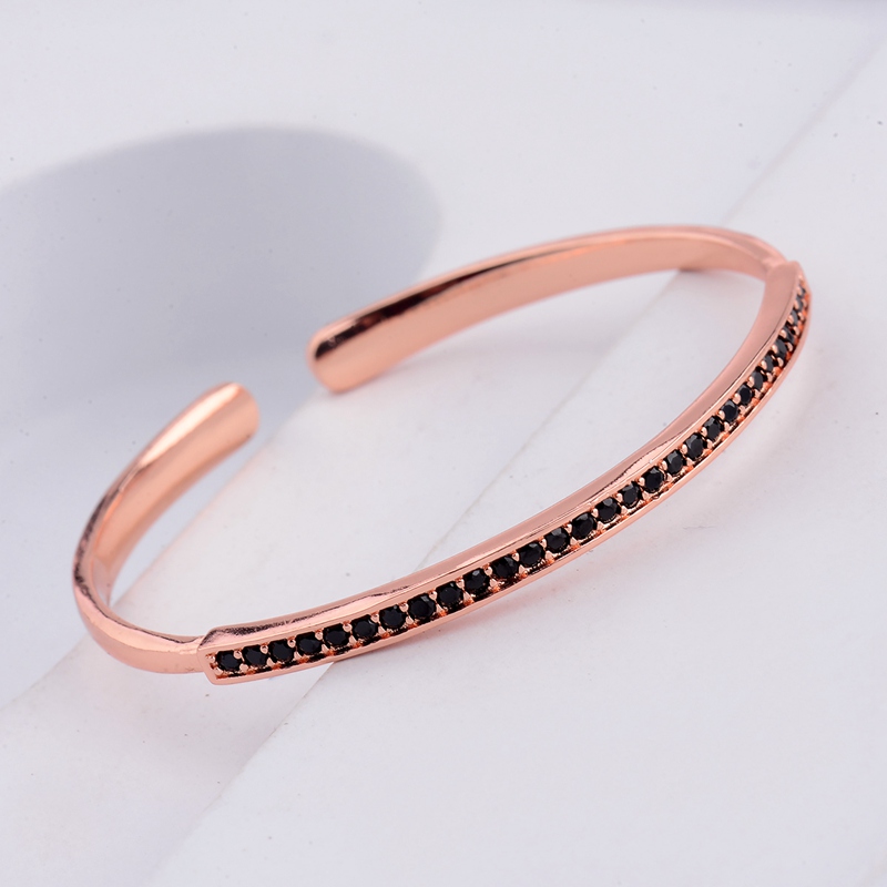 

2020 Rose Gold Woman Cuff Bracelets Bangles Stainless Steel Black Cubic Zirconia Golden Woman Charm Jewelry Gifts