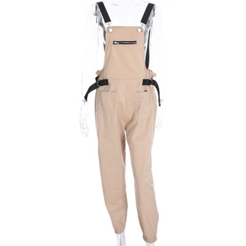 

Women Khaki Rompers Hot Fashion Long Elegant Zipper Pockets Jumpsuit Designer Female Sleeveless Adjusted Strap High Waist Casual Rompers