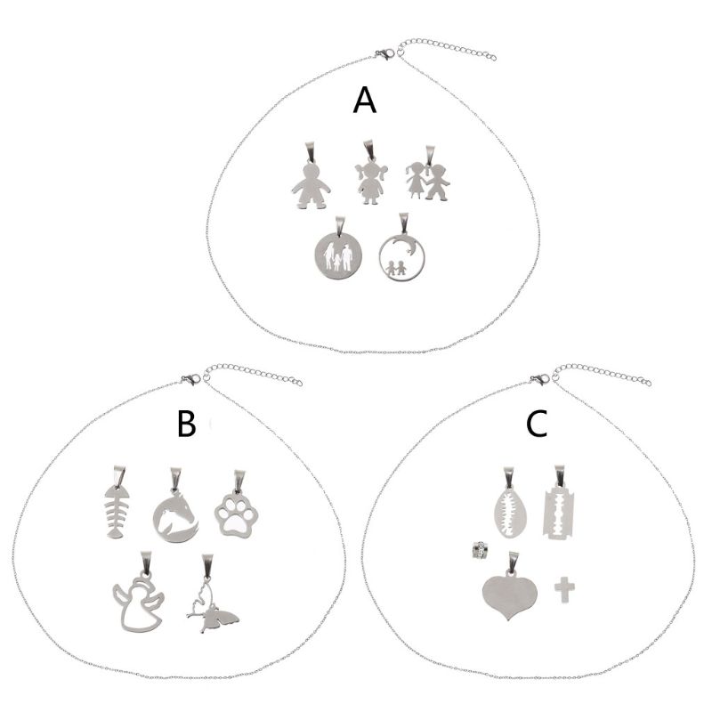 

5Pcs Family Heart Shell Butterfly Cross Stainless Steel Pendant Necklace Unisex X7YA