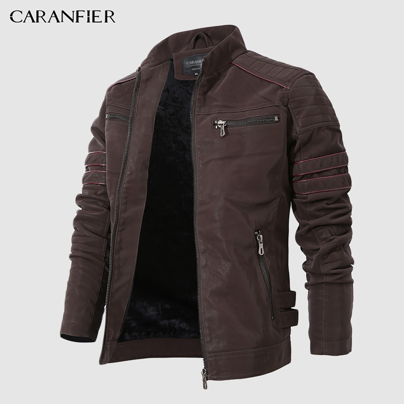 

Fashion Winter Leather Jacket Men Stand Collar Motorcycle Washed Retro Velour Leather Jacket European Size Mens Coats, Black