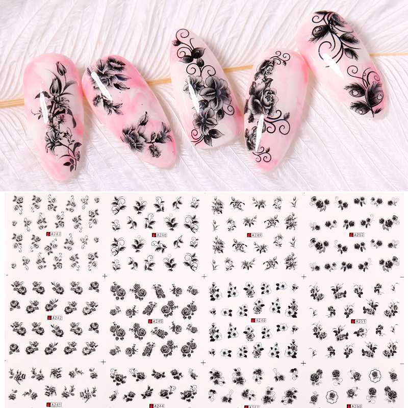 

1 Pc Art Flower Series Nail Sticker Water Decals Transfer Stickers Nail Art Decoration DIY Decals Decor Nails Accessories, Army green