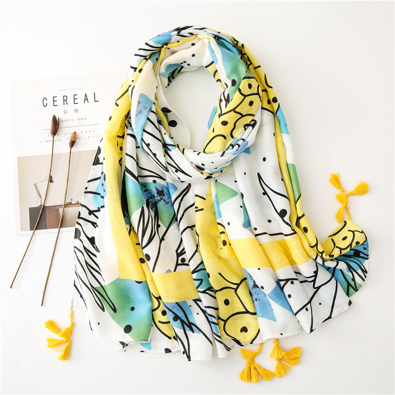 

2020 Fashion Pineapple Fruit Tassel Viscose Shawl Scarf Ladies Soft Head Wraps Stole Muslim Hijab 180*90Cm
