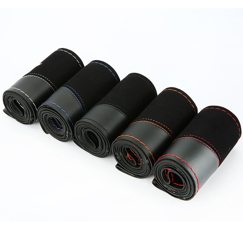 

DIY 38cm Fashion Steering Wheel Covers Soft Leather Braid On The Steering Wheel Of Car With Needle Thread Interior Accessories