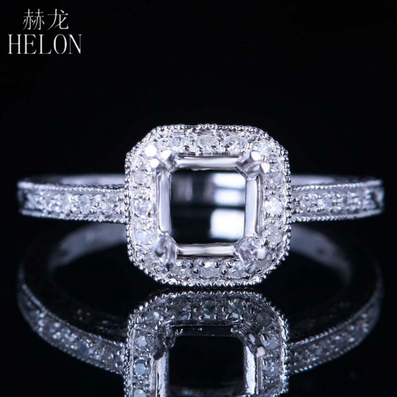 

HELON 6mm Round Sterling Silver 925 Natural Diamonds Semi Mount Engagement Ring Wedding Women Vintage Style Fine Jewelry Ring