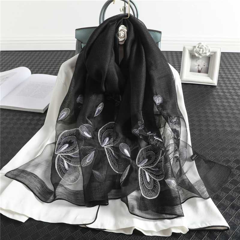 

Scarves Embroidery Women Silk Scarf Floral Print Foulard Female Winter Soft Wool Thin Bufanda Neck Shawl Wraps Bandana