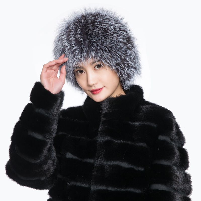 

Winter women warm silver fur hat Knitted thick, Gray