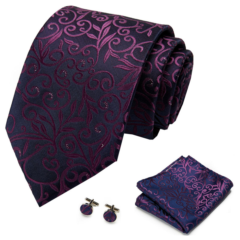 

2020 Mens Tie Blue Novelty 100% Silk Fashion Necktie Hanky Cufflinks Purple Ties For Men Formal Wedding Party Groom