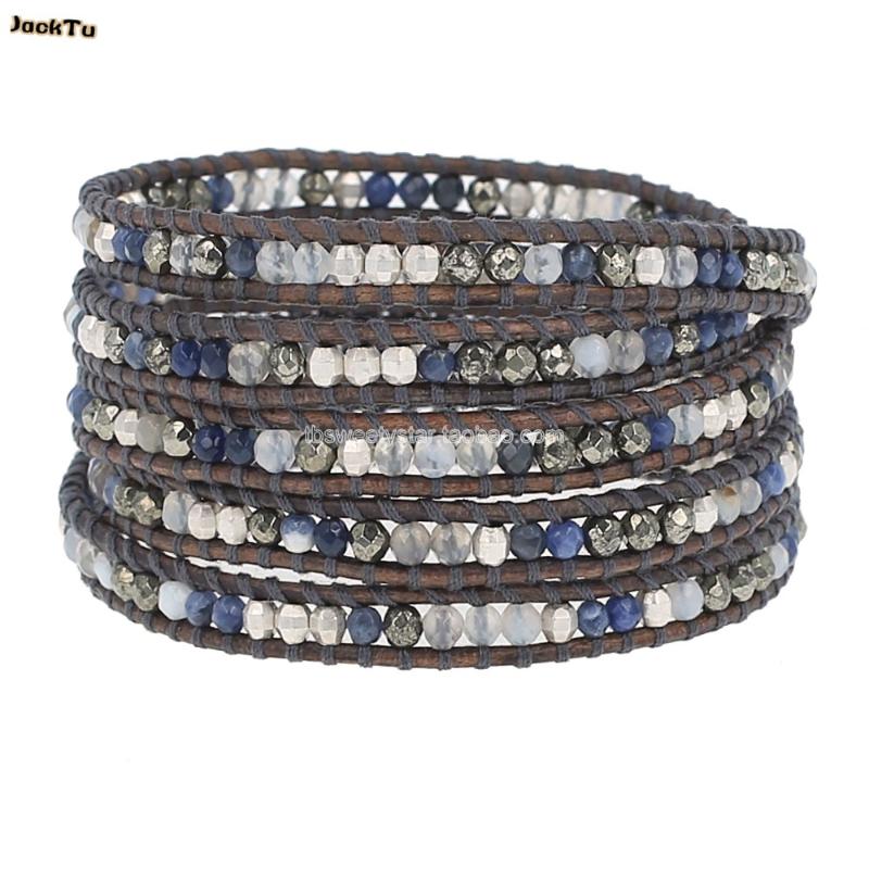 

sodalite mix clear quartz leather bracelet for woman drop shipping
