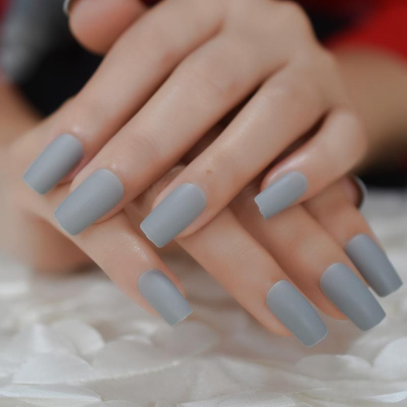 

Gray Matte Artificial Nails Medium Daily Pure Color Plastic Artificial Fingernails Simple Square DIY Pratice Fake Nail, L5125