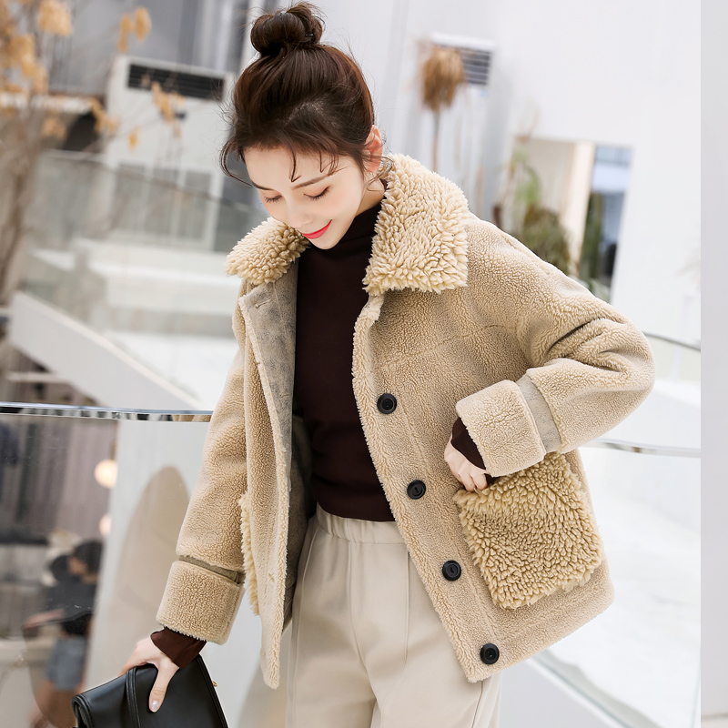 

KMETRAM Faux Fur Coat Female Lamb Fur Jacket Winter Coat Women Clothes 2020 Warm Parka Women Korean Outwear Manteau Femme MY4313, Creamy-white