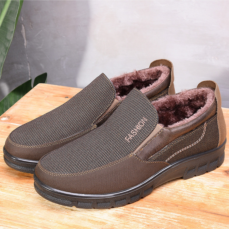 

Men'S Super Comfortable Warm Casual Office Cotton Shoes Winter Soft Bottom Non-Slip Plush High Quality Dad Boots DD387, Black