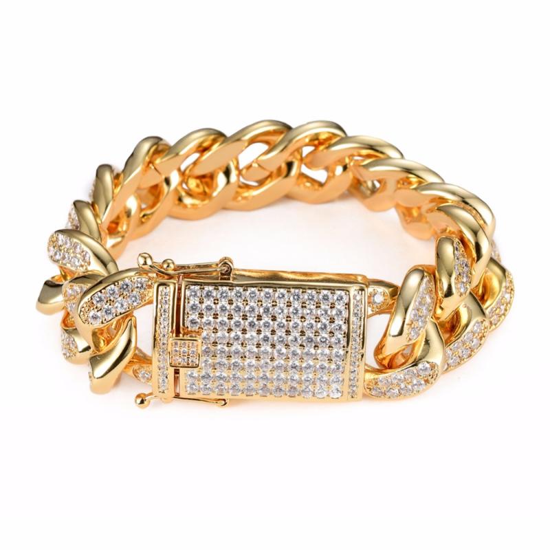 

20MM Width 8Inch 9inch Hip Hop Jewellry Brass All CZ Pave Bracelet For Men B015
