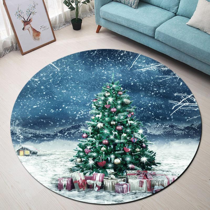 

Winter Snow Christmas Tree Ornaments Round Rugs And Carpets For Living Room Doormat Xmas Carpets For Bedroom Door Floor Mat