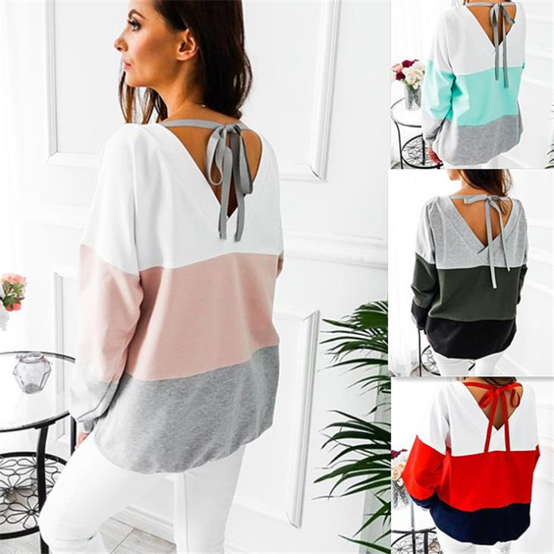 

Lace up Bandage Long Sleeve Sweatshirt Hoodie Loose Casual Tops Tee Shirt Hoodies Pullovers Femme 2020, Red a