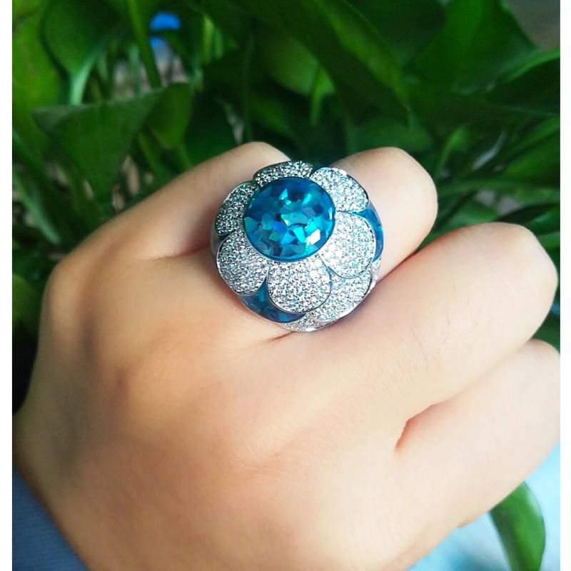 

missvikki Luxury Noble Opal Big Flower Shiny Ring For Women Wedding Cubic Zircon Engagement Dubai Punk Bridal Top Finger Rings