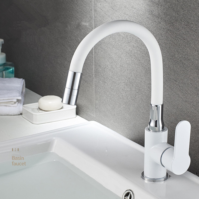 

Bathroom Sink Faucet Single Handle Rotation Basin Mixer Faucet Cold and Hot Water Basin Black/white Tap