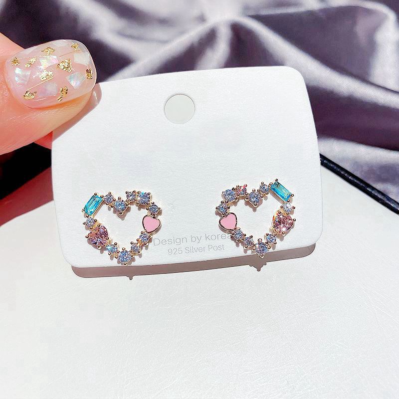 

MIGGA Colorful Cubic Zircon Crystal Heart Earrings Gold Color CZ Stone Stud Earrings for Women