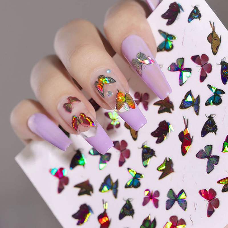 

1 Sheet Nail Art Sticker Simulation Laser 3D Butterfly Self-Adhesive Stickers Japanese Style Colorful Nail DIY Decoration Tools, Hd06