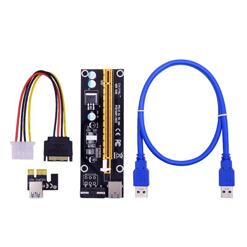 

CHIPAL VER006 PCI-E Riser Card 006 PCIE 1X to 16X Extension Adapter 60CM USB 3.0 Cable SATA 4Pin Molex Power for Miner Mining