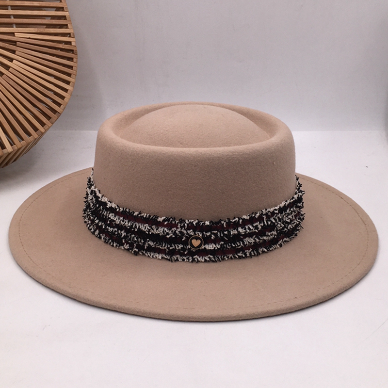 

panama Fedora wool Concave and convex flat brim hat is color of camel hair joker fashion big eaves temperament little Fedoras, Brown