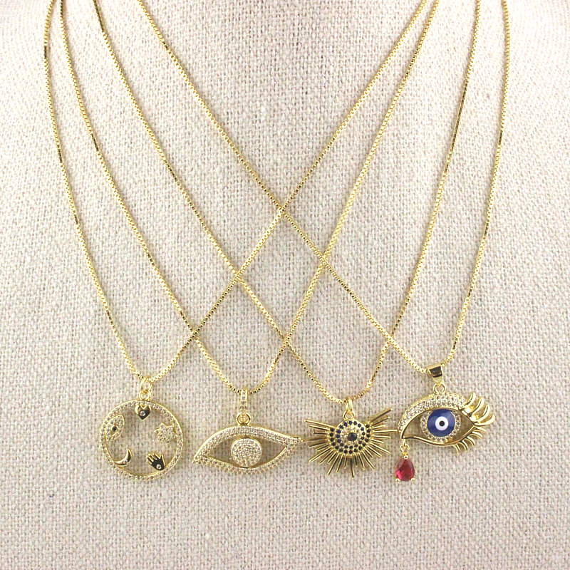 

16inch 10pcs/lot New design colorful cz necklace,cute eye shape cubic zircon component,popular plated chain necklace wholesale