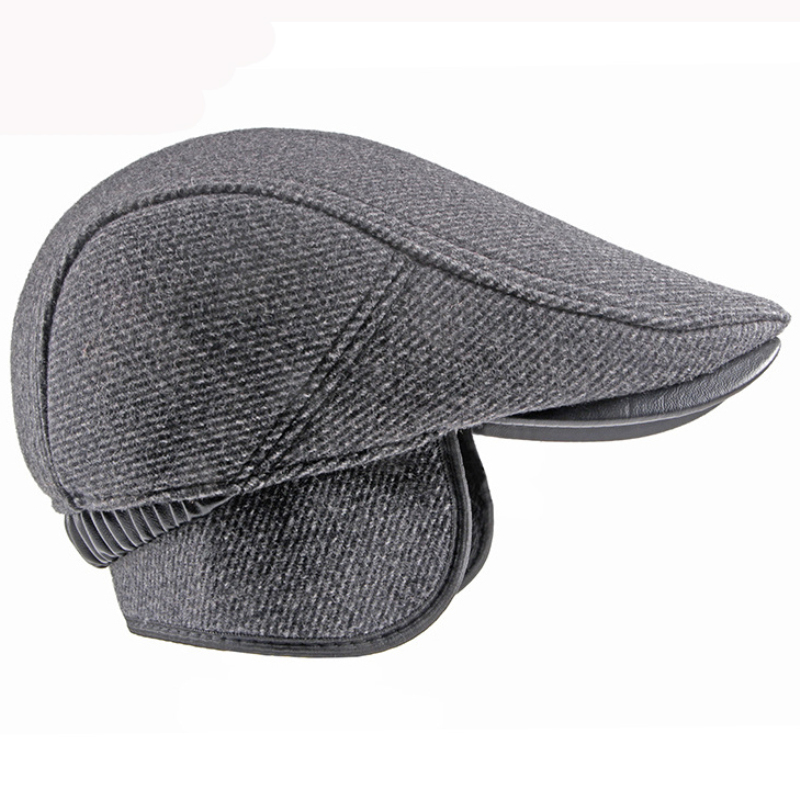 

HT3307 Berets Men Warm Autumn Winter Wool Hat Men Beret Cap Male Father Grandfather Beret Hat Retro Ivy Earflap Flat Cap Dad, Dark grey