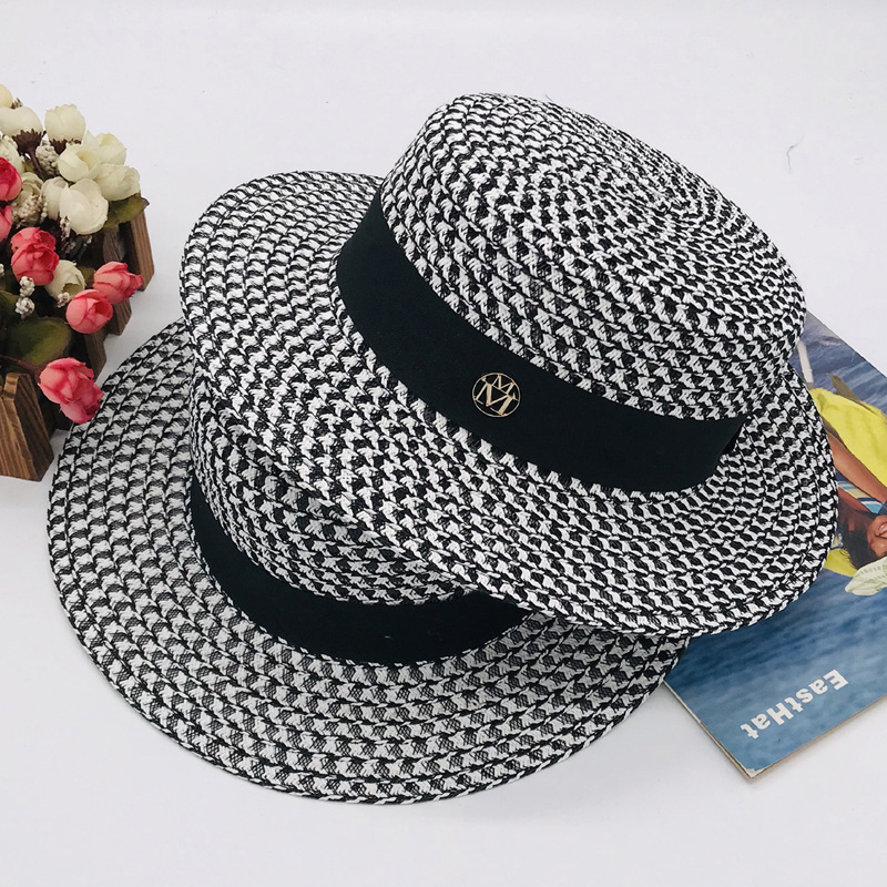 

Sun Hats For Women White With Black Plaid Beach Hat Spring Summer Straw Hat Femme Casual Summer Hats Wide Brim Elegant Fedora, Blue;gray