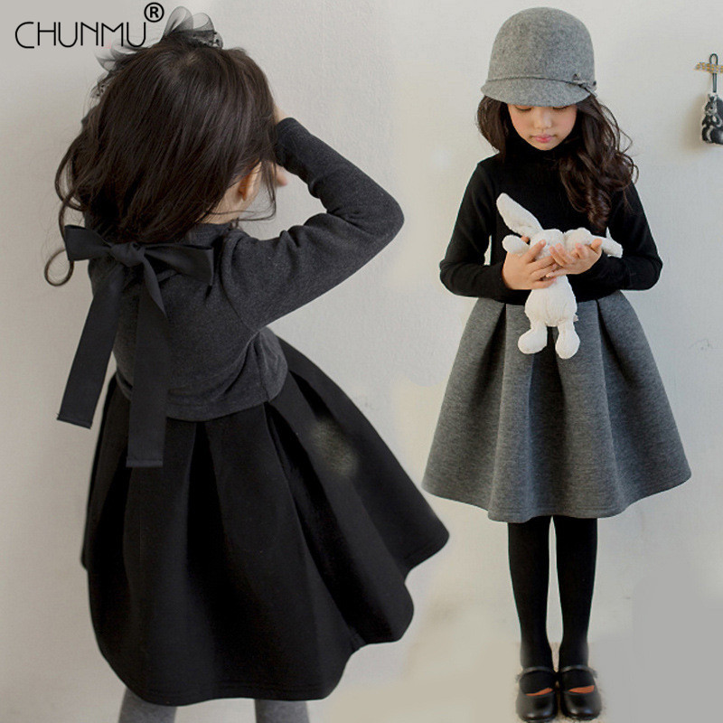 

Girls Dress Spring Autumn Long Sleeve Princess Dress Casual Patchwork Gown Kids Dresses For Girls Children Clothes, Black