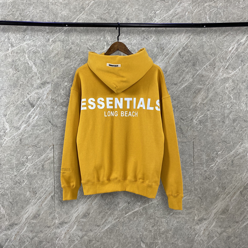 

Hip-Hop LONG BEACH Hoodie Men Women 1:1 Casual Loose Embroidery Sweatshirts 3M Reflective Essentials Yellow Pullover, Black