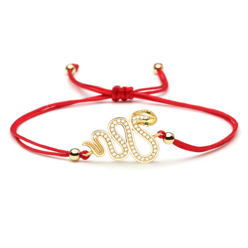 

White CZ Crystal Snake Charm Bracelet Women Red String Black Cord Macrame Copper Cubic Zirconia Animal Handmade Jewelry Present