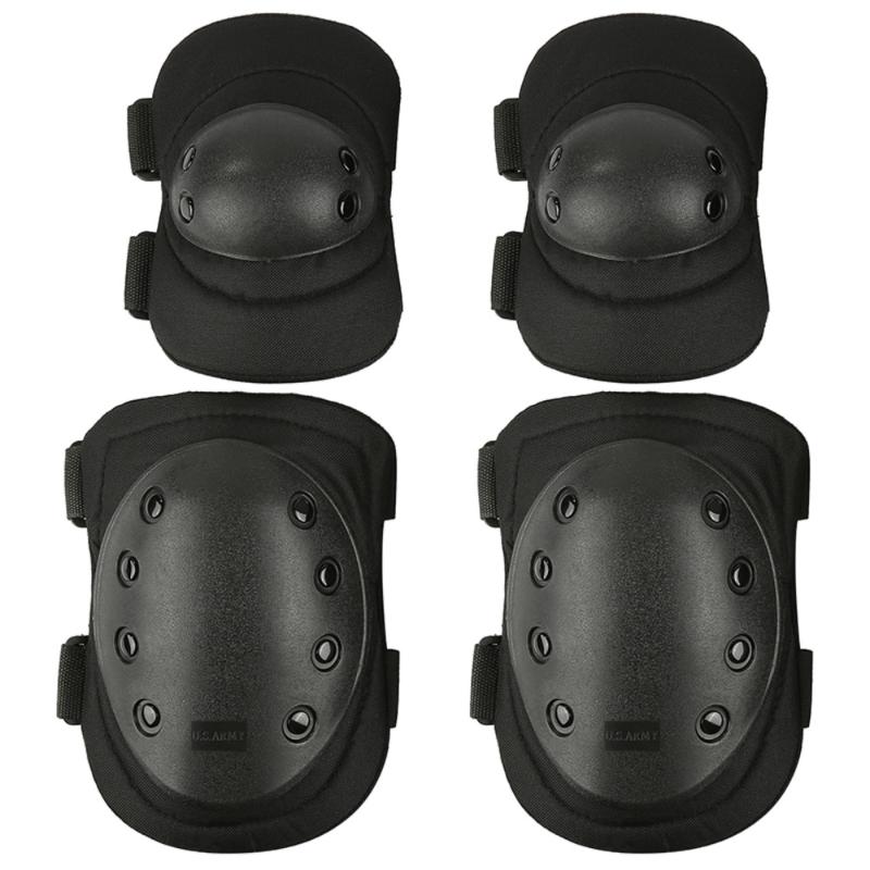 

Elbow & Knee Pads Professional Adjustable Pad 4 Pcs Sports Protector Adult Tactical Hunting Combat Protective Set, Black