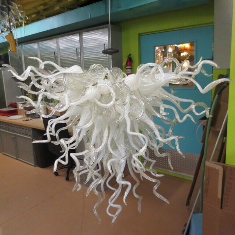 

American Hand Blown Glass Chandeliers Lamps Lighting White and Clear LED Chandelier Lights 24 inches wide Living Room Home Decor